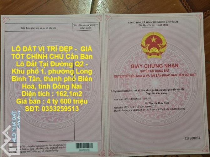 LÔ ĐẤT VỊ TRÍ ĐẸP -  GIÁ TỐT CHÍNH CHỦ Cần Bán Lô Đất Tại Tp Biên Hòa, tỉnh Đồng Nai - Ảnh chính